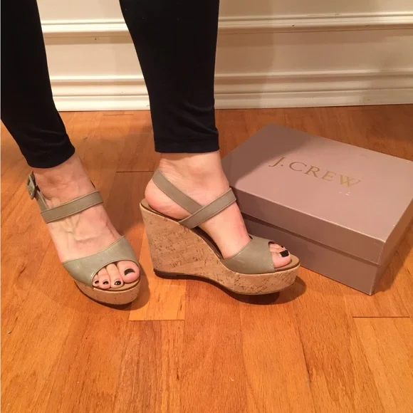 Jcrew Maryanne Leather wedge sandals, Himalayan Green, size 9, made in Italy - Picture 9 of 10